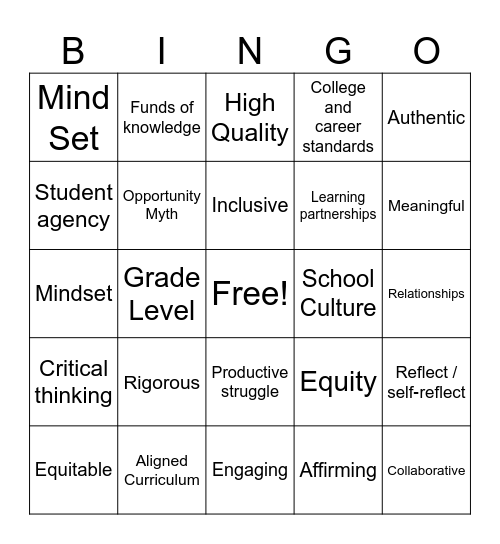 GLEAM BUZZ WORD BINGO Card
