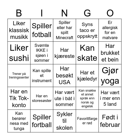 Bli kjent-Bingo Card
