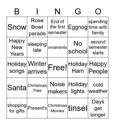 Holliday Bingo Card