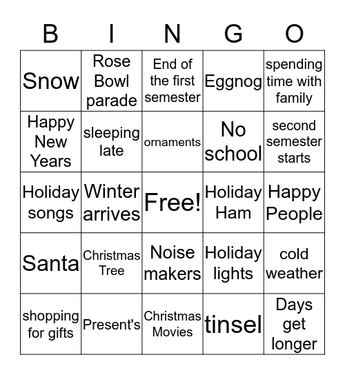 Holliday Bingo Card