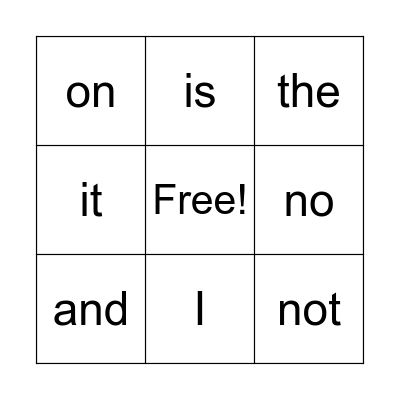 sight words Bingo Card