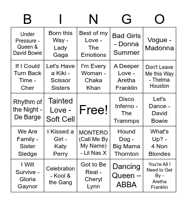 Queer Music Bingo Card