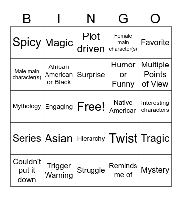 Book Talk Bingo Card