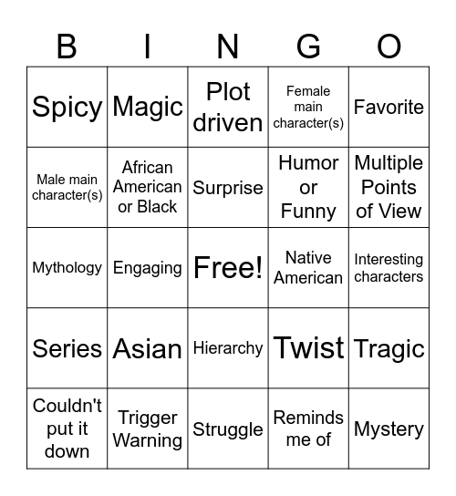 Book Talk Bingo Card