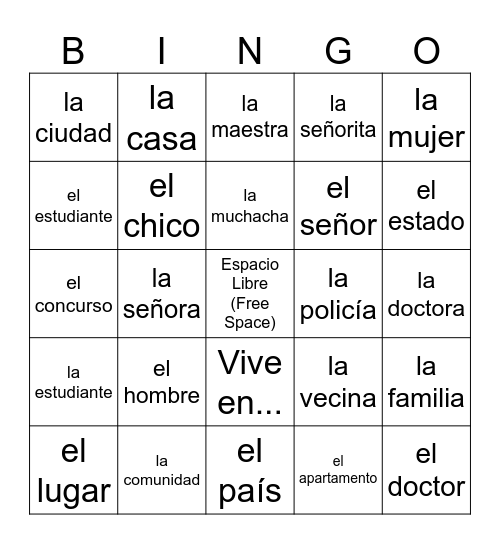 U1E1: En la comunidad Bingo Card