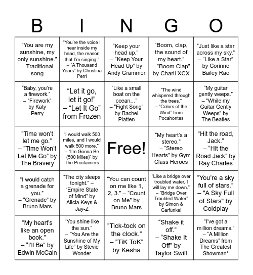 Figurative Language Bingo Card