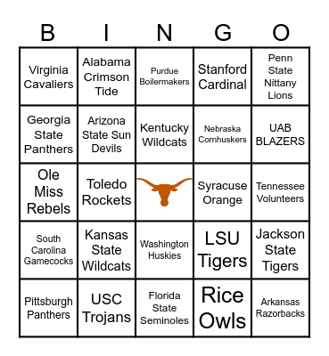 College Football Teams Bingo Card
