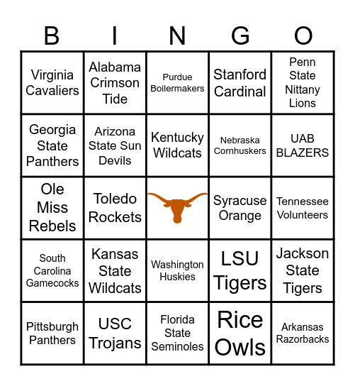 College Football Teams Bingo Card