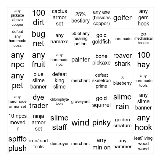 Terraria bingo caues 🗿 Bingo Card