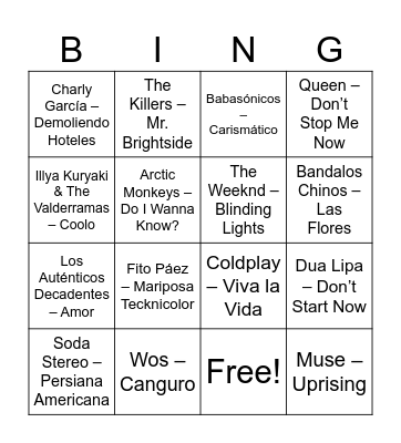 Bingo Musical Bingo Card