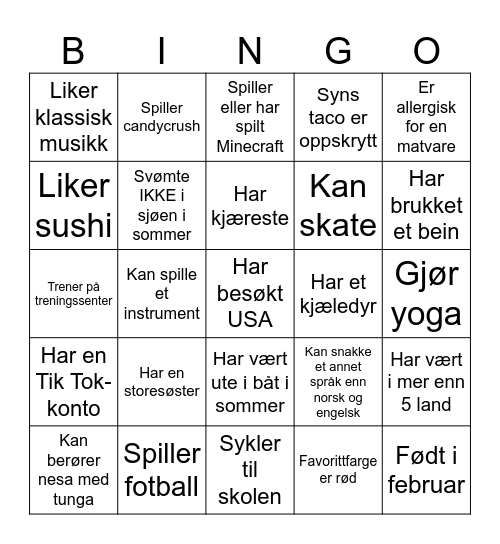 Bli kjent-Bingo Card