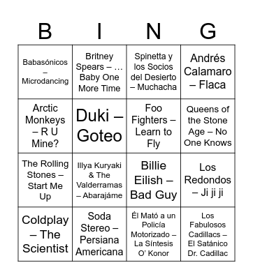 Bingo Musical Bingo Card