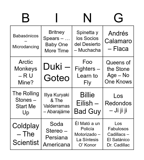 Bingo Musical Bingo Card