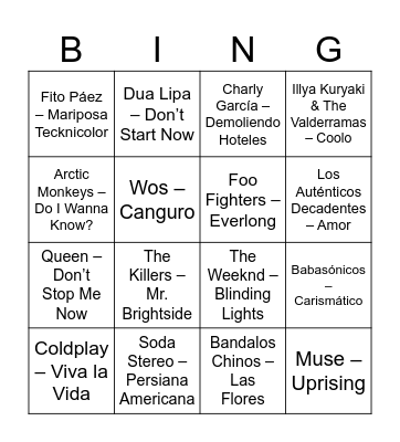 Bingo Musical Bingo Card