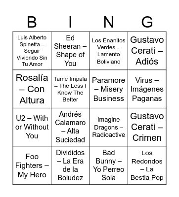 Bingo Musical Bingo Card