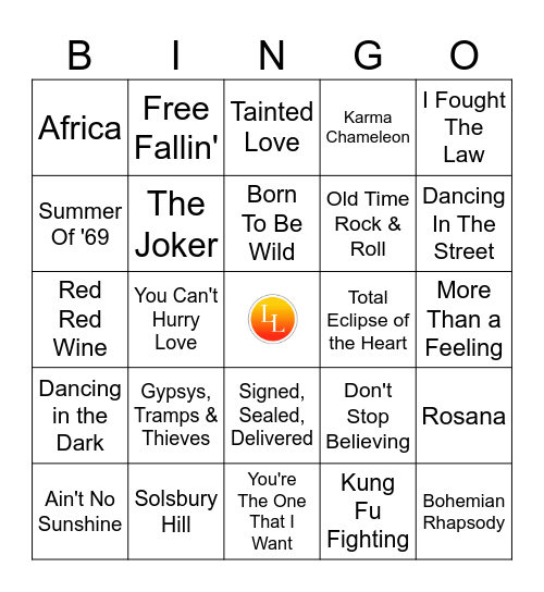 70's & 80's Hits Bingo Card