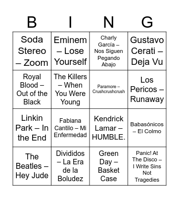 Bingo Musical Bingo Card