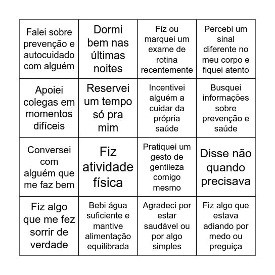 Bingo do autocuidado Bingo Card