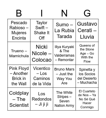 Bingo Musical Bingo Card