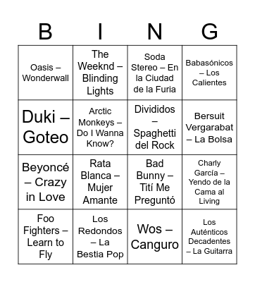 Bingo Musical Bingo Card
