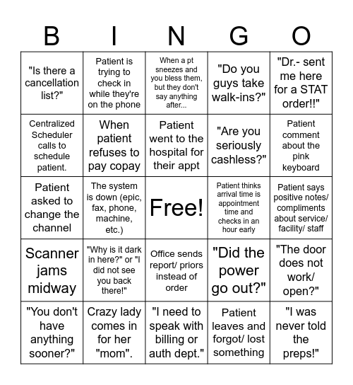Work Bingo Card