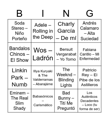 Bingo Musical Bingo Card