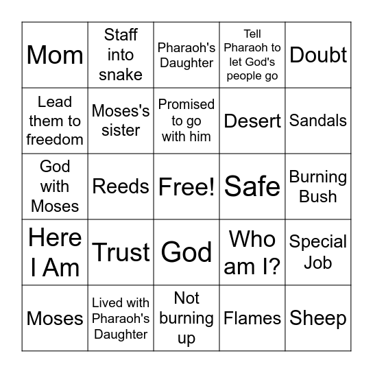 MOSES Bingo Card