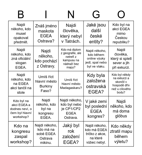EGEA OSTRAVA BINGO Card