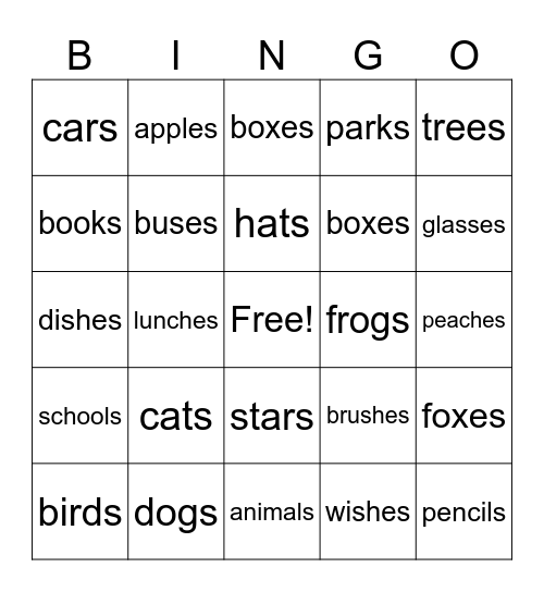 Plural Noun Bingo Card