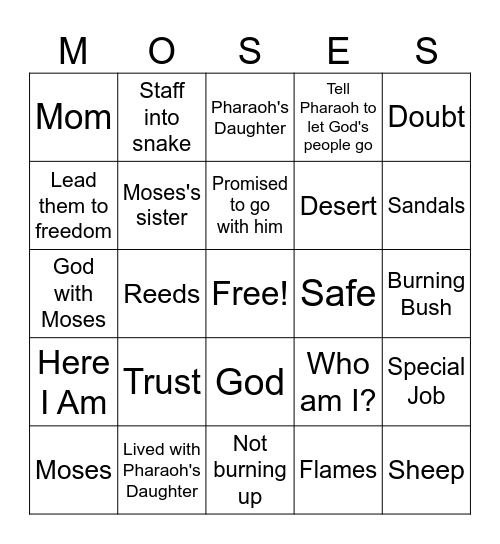MOSES Bingo Card