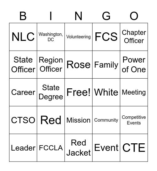 FCCLA BINGO Card