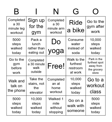 Health Challenge Bingo Card