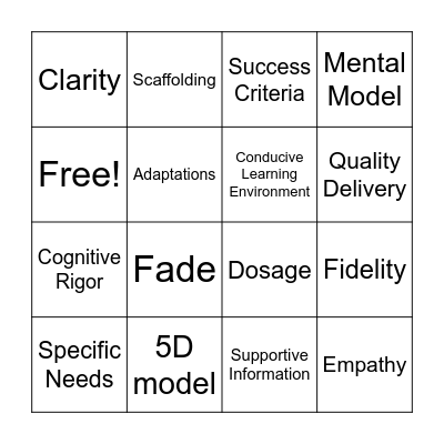 Visible Learning Bingo Card
