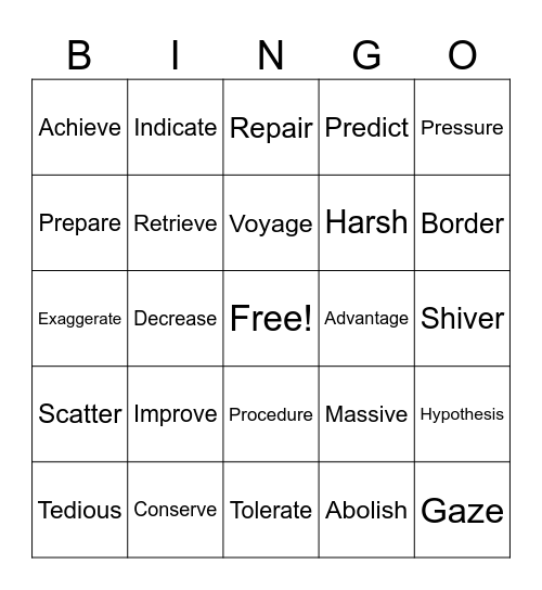 Vocabulary Bingo Card