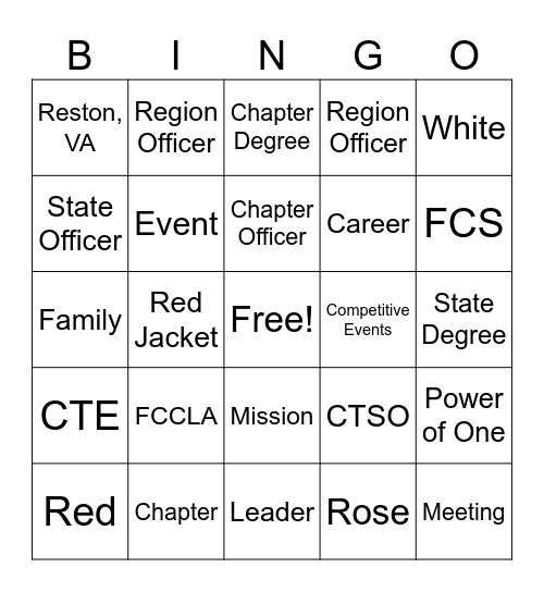 FCCLA BINGO Card