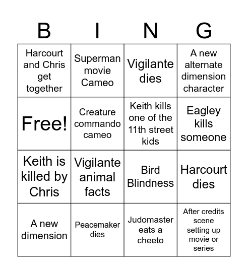 Peacemaker Bingo Card