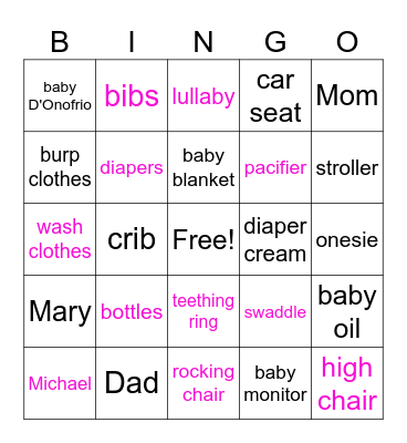 Baby D'Onofrio Bingo Card
