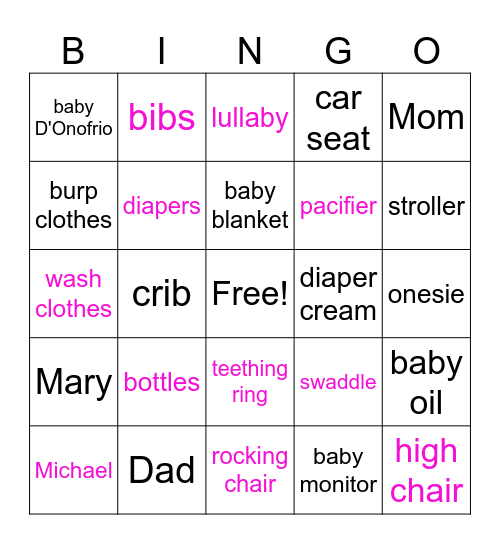 Baby D'Onofrio Bingo Card