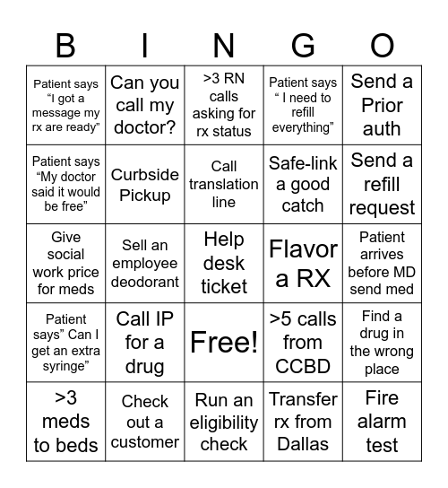 OUTPATIENT BINGO Card