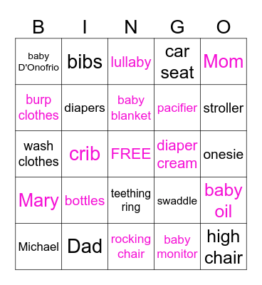 Baby D'Onofrio Bingo Card