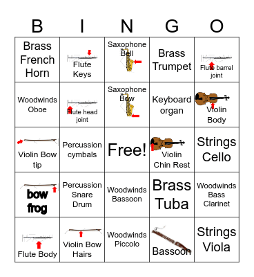10/2025  Instrument Parts Bingo Card