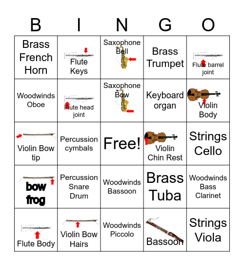 10/2025  Instrument Parts Bingo Card