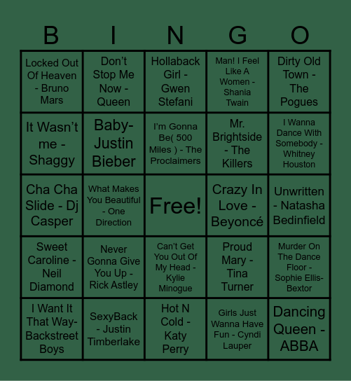 Music Bingo Card
