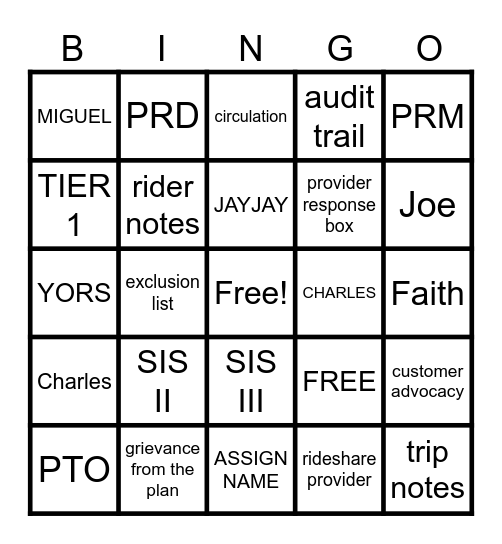 Thursday Fun Day Bingo Card
