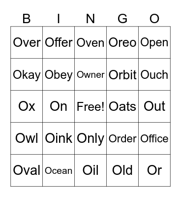 Letter O Bingo Card