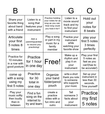 Band Bingo Card