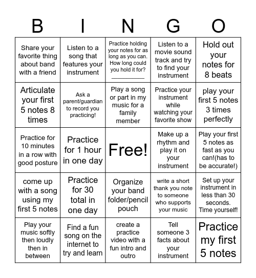 Band Bingo Card