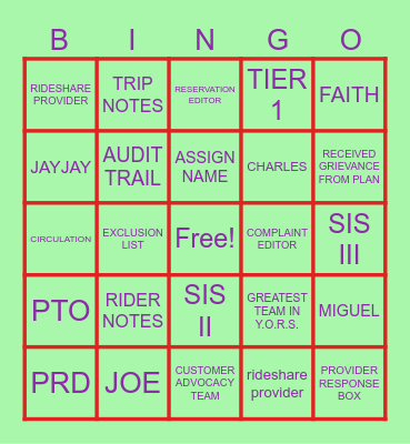 Thursday Fun Day Bingo Card