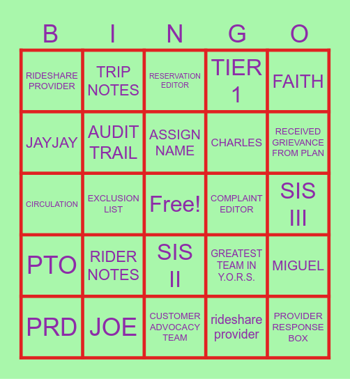 Thursday Fun Day Bingo Card