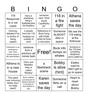 9-1-1- Season 9  Premier Bingo Card